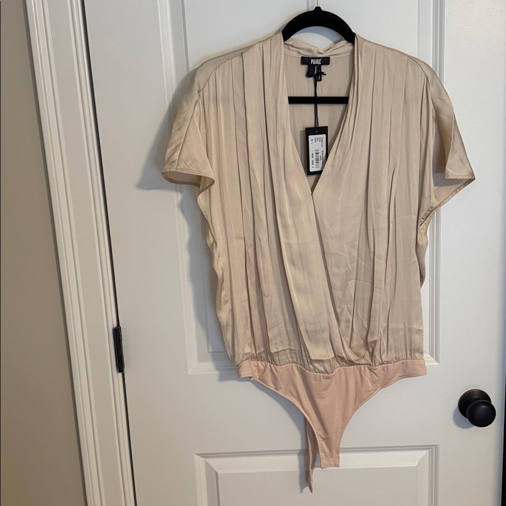 PAIGE Cream Draped Bodysuit - L. Never worn with tags